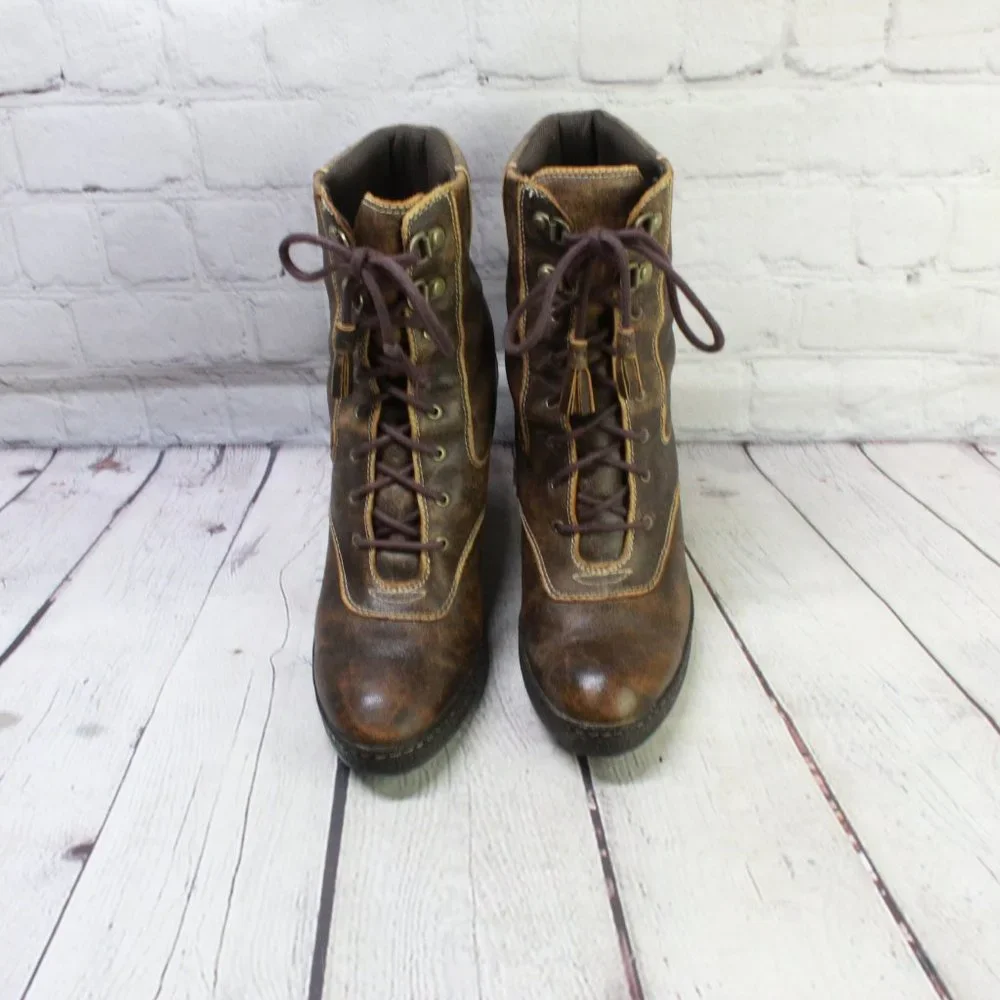 TIMBERLAND Brown Leather Chunky Heel Lace Up Winter Boots Size 7.5 M - Picture 5 of 10